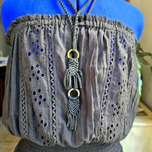 Ramy Brook Elyse Crochet Black Halter Maxi Dress Size S